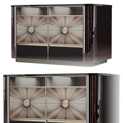 Elegant Modern Cabinet With Radiant Pattern Drawers Sleek Metal Trim And Glossy Surface 3d model