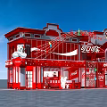 Coca Cola Themed Red Building Exterior With White Bear And Decorations 3d model
