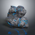 Natural Decorative Stone With Blue Glowing Cracks And Detailed Surface Texture Design