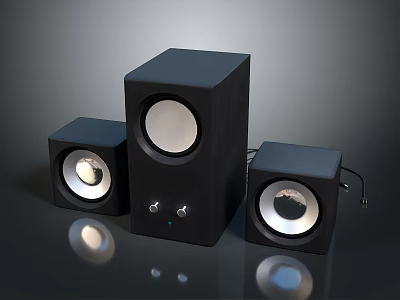 Modern Black Three Piece Computer Speaker System With Round Drivers 3d model