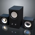Modern Black Three Piece Computer Speaker System With Round Drivers 3d model