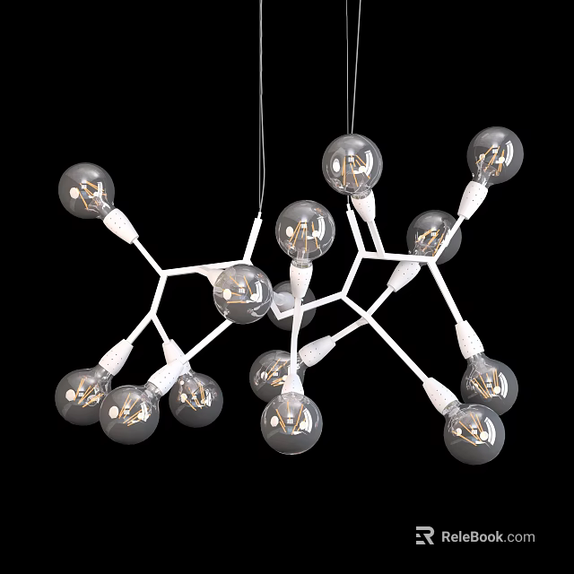 Modern Molecular Structure Chandelier With Transparent Glass Bulbs And White Metal Frame 3d model 