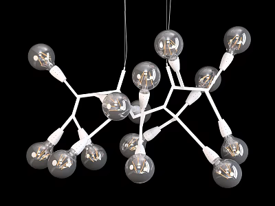 Modern Molecular Structure Chandelier With Transparent Glass Bulbs And White Metal Frame 3d model