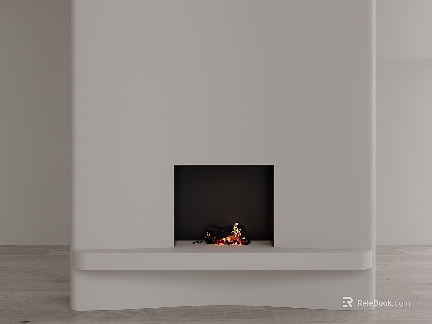 Modern Minimalist Fireplace With Flames And Wood In Neutral Space 3d model 