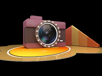 Purple Brown Camera With Circular Base And Triangular Decoration On Black Background 3d model