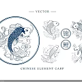 Chinese Element Carp Vector Illustrations With Traditional Art Design 3d model