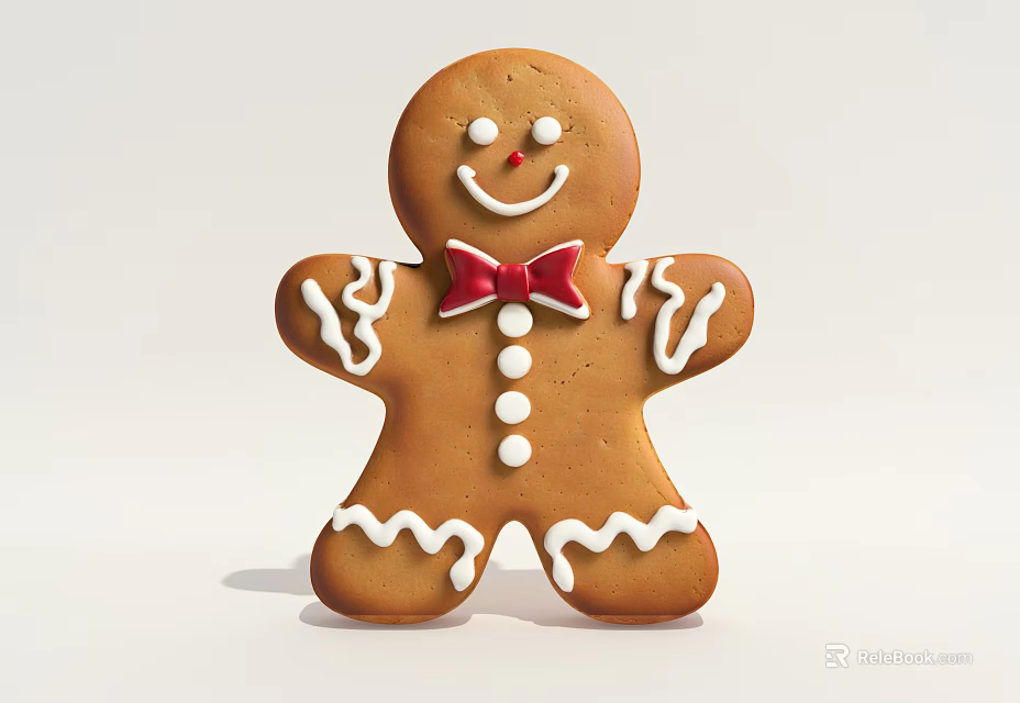 Delicious Gingerbread Man Cookie With White Icing Details Red Bow Tie And Smiling Face 3d model 