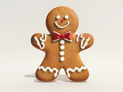 Delicious Gingerbread Man Cookie With White Icing Details Red Bow Tie And Smiling Face 3d model