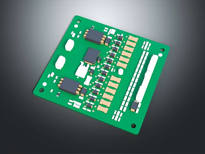 Detailed View of Green Circuit Board with Electronic Components Chips and Connectors 3d model