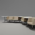 Modern Beige Upholstered Public Chairs With Metal Frame And Table Setup