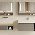 Modern Bathroom Vanity With Framed Mirror Storage Cabinet Countertop Towels And Toiletries