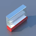 Modern Glass Display Shelf With Red Base Blue Top And Multiple Layers