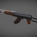 AK-47 Military Assault Rifle With Wooden Stock Grip And Black Metal Parts