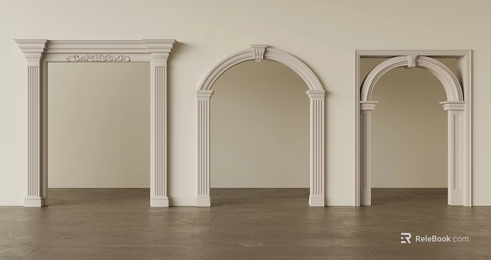 White Decorative Arches With Classical Columns And Neutral Wall Dark Floor Interior Design Elements 3d model 