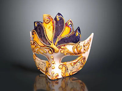 Ornate Venetian Style Mask With Gold Blue Yellow Intricate Floral Patterns 3d model
