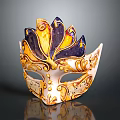 Ornate Venetian Style Mask With Gold Blue Yellow Intricate Floral Patterns