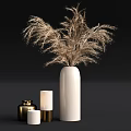 Ornamental Decor Set with White Vase Dried Pampas Grass Gold Candle Holders and White Candles