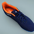 Navy Blue Soccer Shoes With Orange Tongue White Stripes And Blue Traction Outsole