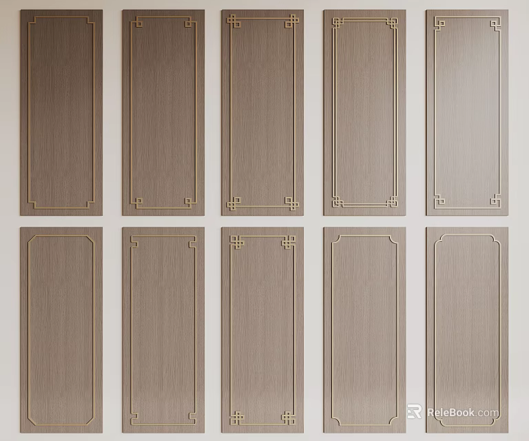 Modern Wooden Wall Panels With Decorative Golden Frames For Living Room 3d model 
