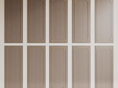 Modern Wooden Wall Panels With Decorative Golden Frames For Living Room 3d model