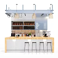 Modern Café Interior Design With Wooden Bar Counter Coffee Machine And Bar Stools
