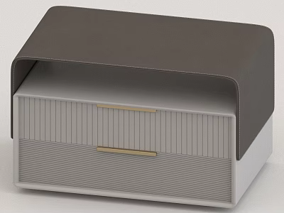 Bedside Table With Dark Brown Top Striped Drawer Gold Handle And Gray White Body 3d model