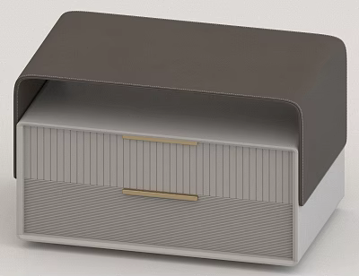 Bedside Table With Dark Brown Top Striped Drawer Gold Handle And Gray White Body 3d model