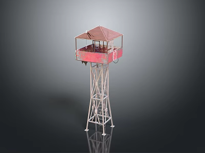 Scenic Landscape With Red Watchtower Metal Frame And Roofed Top Railings 3d model