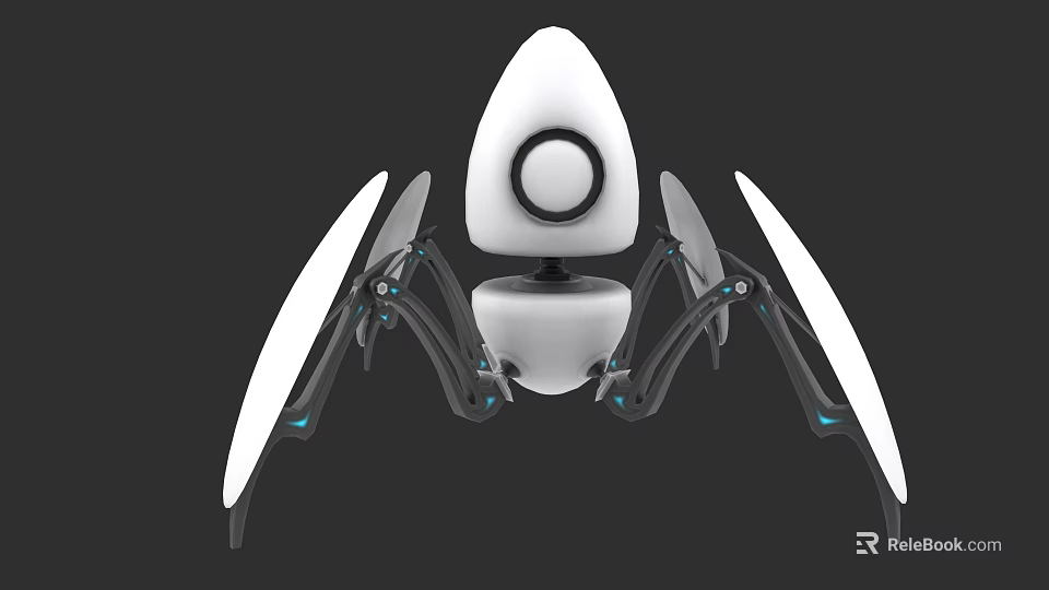 Game Movie Character With White Body Black Mechanical Legs And Blue Glowing Accents 3d model 
