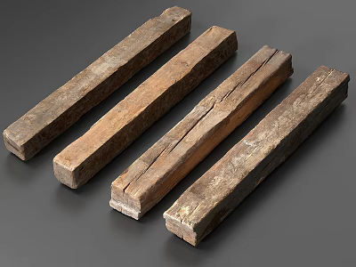 Natural Wood Beams And Stone Blocks With Rustic Texture For Home Decoration 3d model
