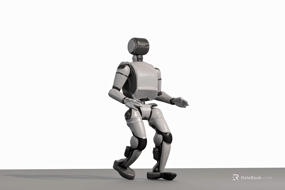Smart Humanoid Robot Demonstrating Bipedal Walking On Gray Floor With White Background 3d model 