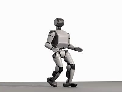 Smart Humanoid Robot Demonstrating Bipedal Walking On Gray Floor With White Background 3d model