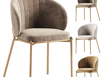 Modern Upholstered Dining Chair With Ribbed Arched Back And Golden Metal Legs 3d model