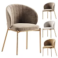 Modern Upholstered Dining Chair With Ribbed Arched Back And Golden Metal Legs