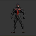 Muscular Black And Red Superhero Character 3D Model With Standing Pose And Detailed Design