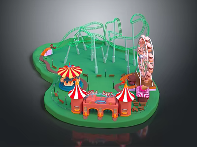 Modern Amusement Park Scene Featuring Roller Coaster Ferris Wheel Tents And Entrance 3d model