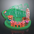 Modern Amusement Park Scene Featuring Roller Coaster Ferris Wheel Tents And Entrance