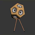 Creative Orange Polyhedron Computer Speaker With Circular Units On Tripod Stand 3d model