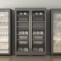 Modern Kitchen Appliances Glass Door Storage Cabinets With Plates Bowls And Glasses