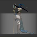 Elegant Female Mage Character with Staff and Magical Creature in Green Glowing Vines