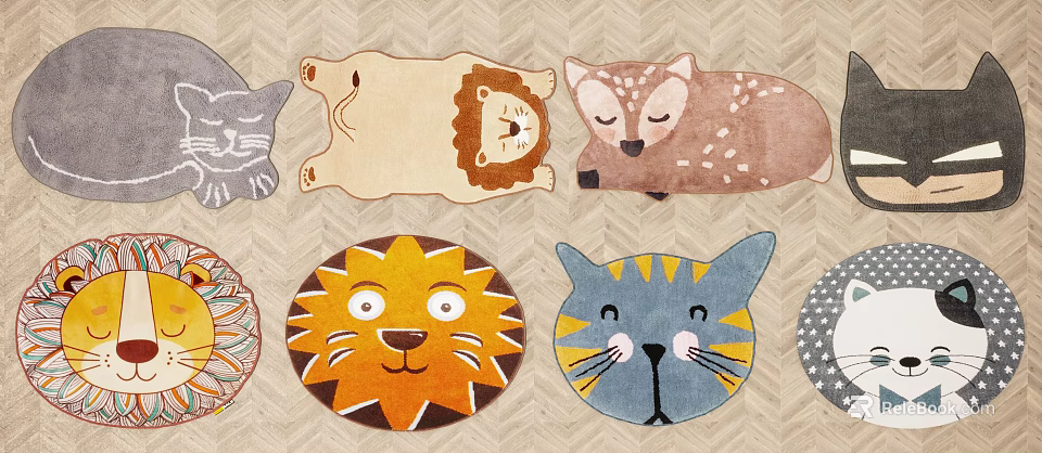 Colorful Animal Shaped Rugs with Lion Deer Cat Designs for Home Decor 3d model 