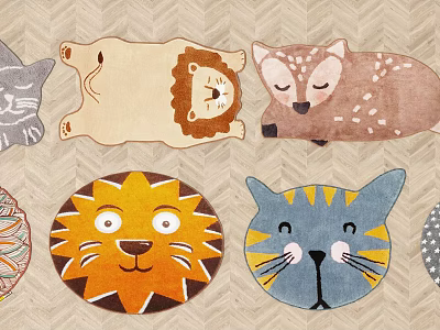 Colorful Animal Shaped Rugs with Lion Deer Cat Designs for Home Decor 3d model