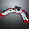 Modern Control Console With Multiple Monitors Control Panels And Red Surface Design 3d model