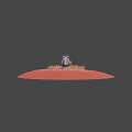Rhinoceros Game Character with Blue Rolled Bag Brown Backpack in Red Plants on Stone Ground