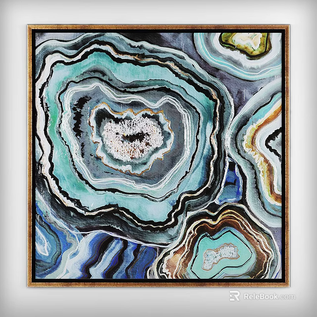 Agate Inspired Abstract Wall Art With Vibrant Blue Green Brown Patterns 3d model 