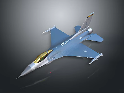 Realistic style fighter 16 fighter night view fighter fighter silver painted 419 flight dynamic fighter 3d model
