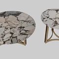 Two Round Modern Coffee Tables with Marble Top and Metal Legs