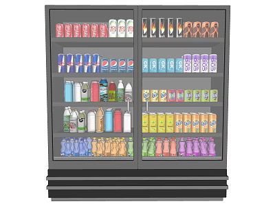Double Door Commercial Display Refrigerator With Glass Door And Multi Layer Beverage Storage 3d model