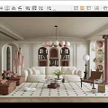 Elegant Living Room Interior With Beige Sofa Glass Coffee Table Chandelier Bookshelves and Plants