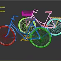 Two Light Blue Bicycles With Red Seats Black Front Basket And White Rims